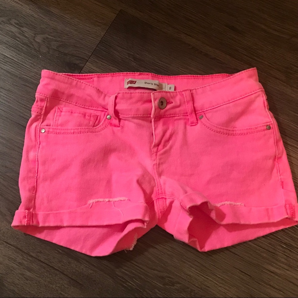 Levi’s shorty shorts neon pink stretch size 0
